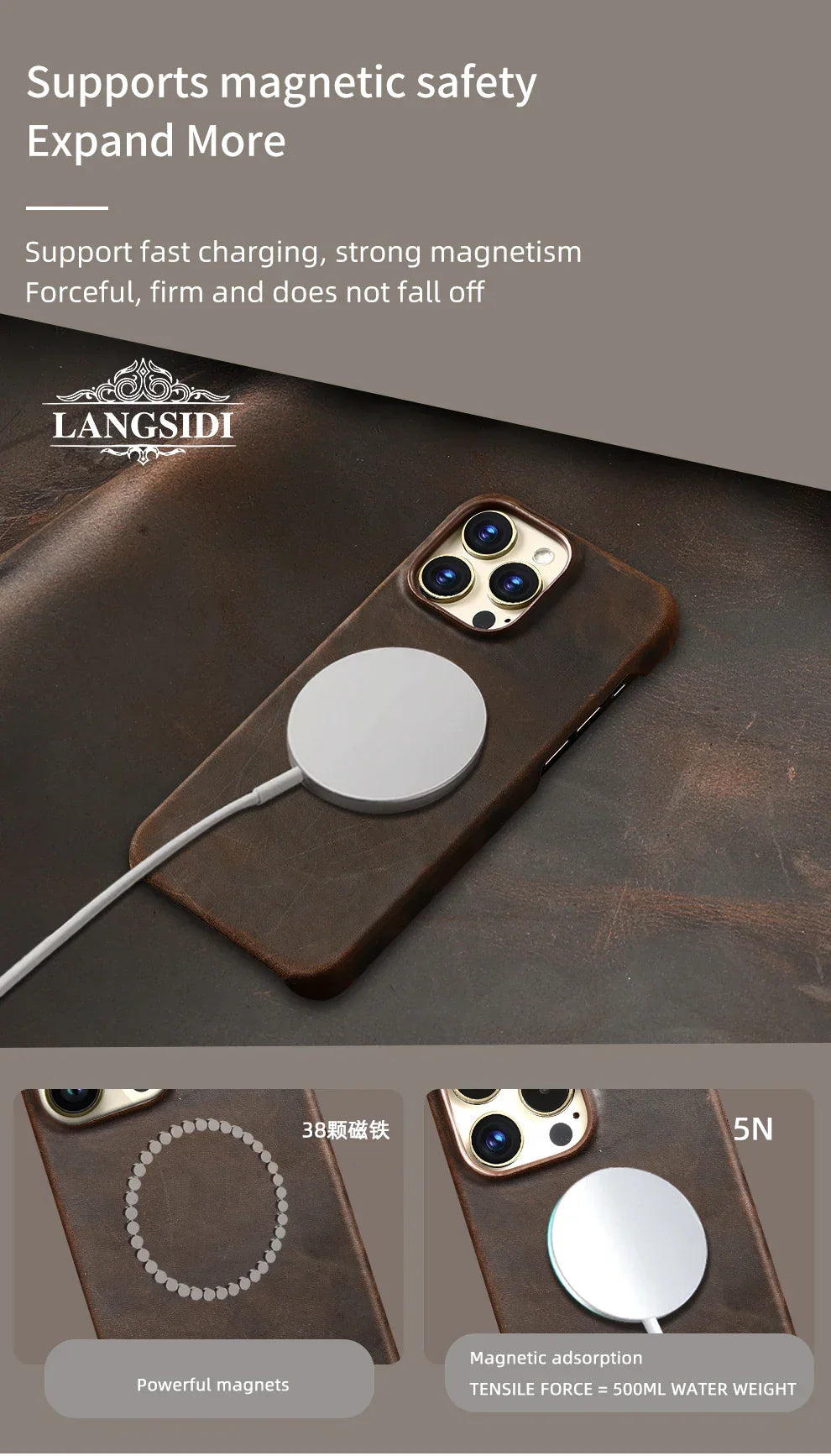 for Magsafe Case for iPhone 15 16 17 Pro Max Air Retro Luxury Full Grain Cowhide Genuine Oiled PULL-UP Leather Magnetic Cover