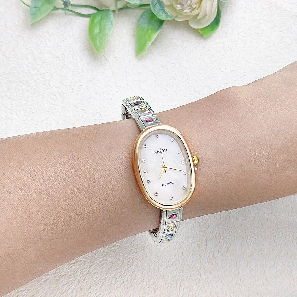 Fashion New Niche Watch Female Style Female Student Ellipse Quartz Watch Stainless Steel Strap Width 9mm Everyday Gifts