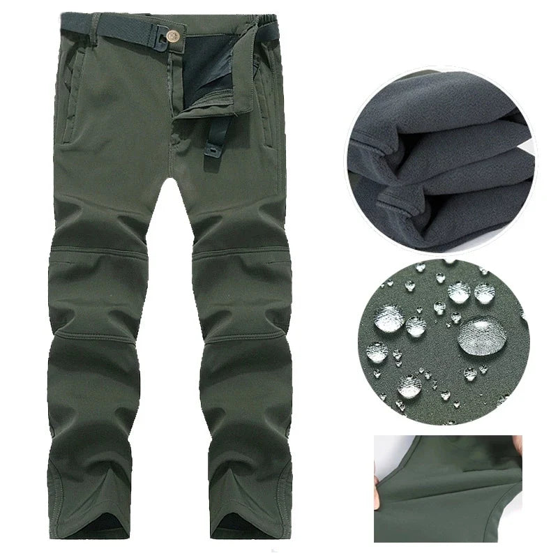 Men's Autumn Winter SoftShell Fleece Jackets Male Hood Windproof Coat Fishing Hiking Camping Climbing Skiing Warm Pants Trousers