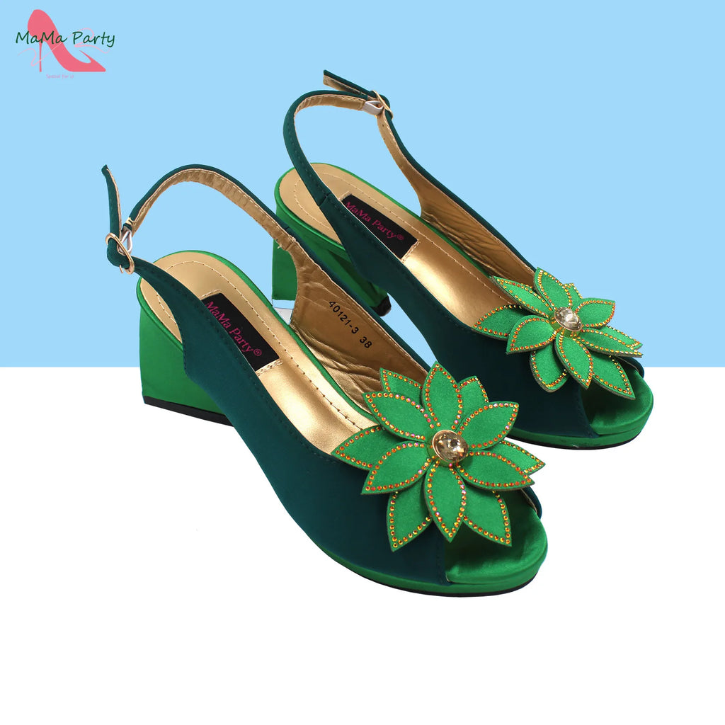 Italian Shoes and Bag Set in Green Color High Quality Comfortable Heels