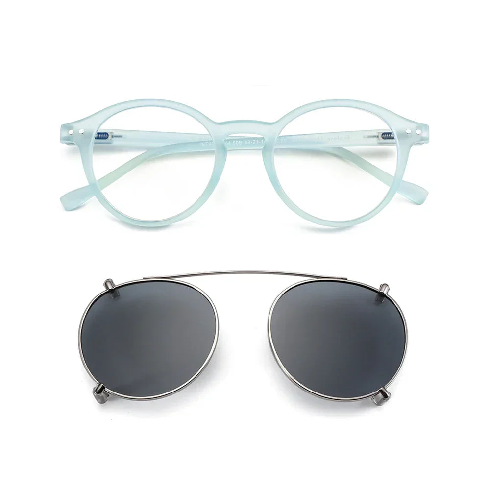 Steampunk Style Glasses (Anti Blue Light Blocking Eyewear) + Clip Lenses（Polarized Sunglasses Clips）for Women Men