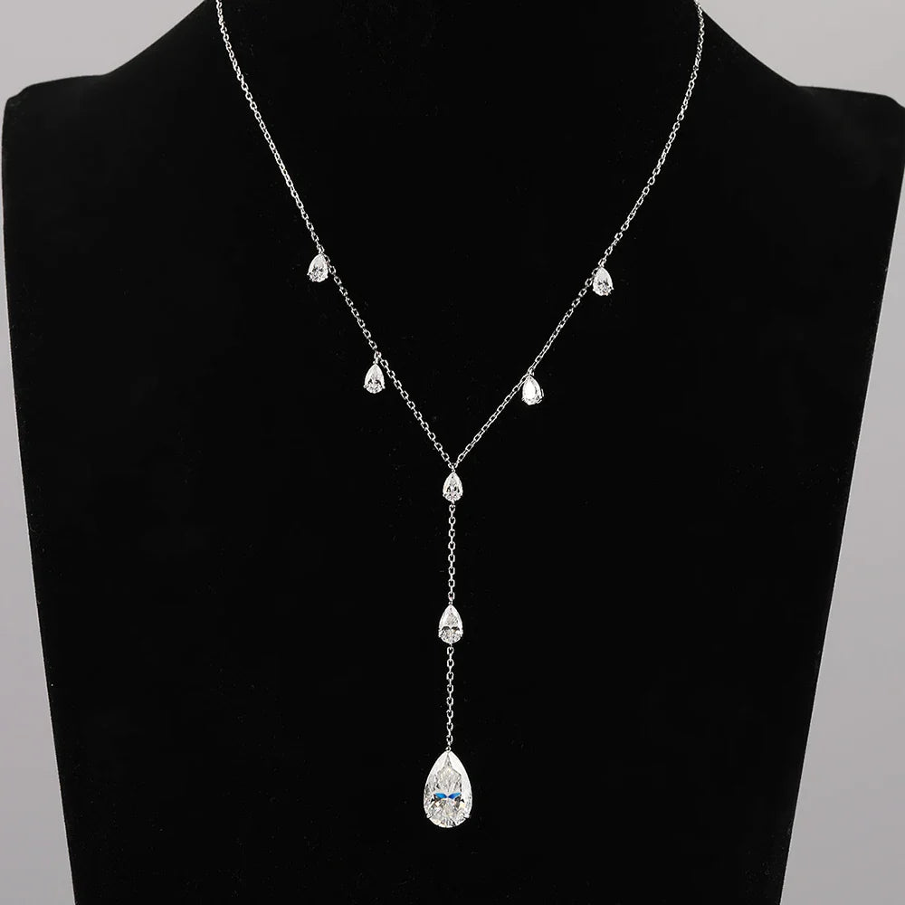 11.5carat Waterdrop All Moissanite Pendant Neclace with Certificates 925 Silver Pear Cut Diamond Long Tassel Neckchain for Women