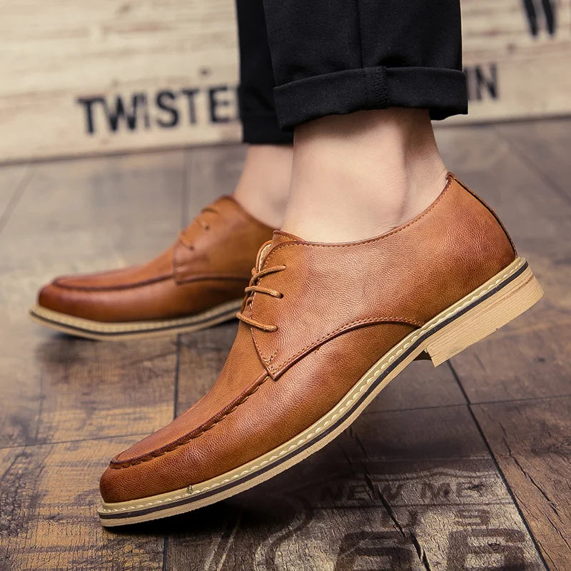 Men’s leather Derby dress shoes pointed toe soft sole business casual formal brown