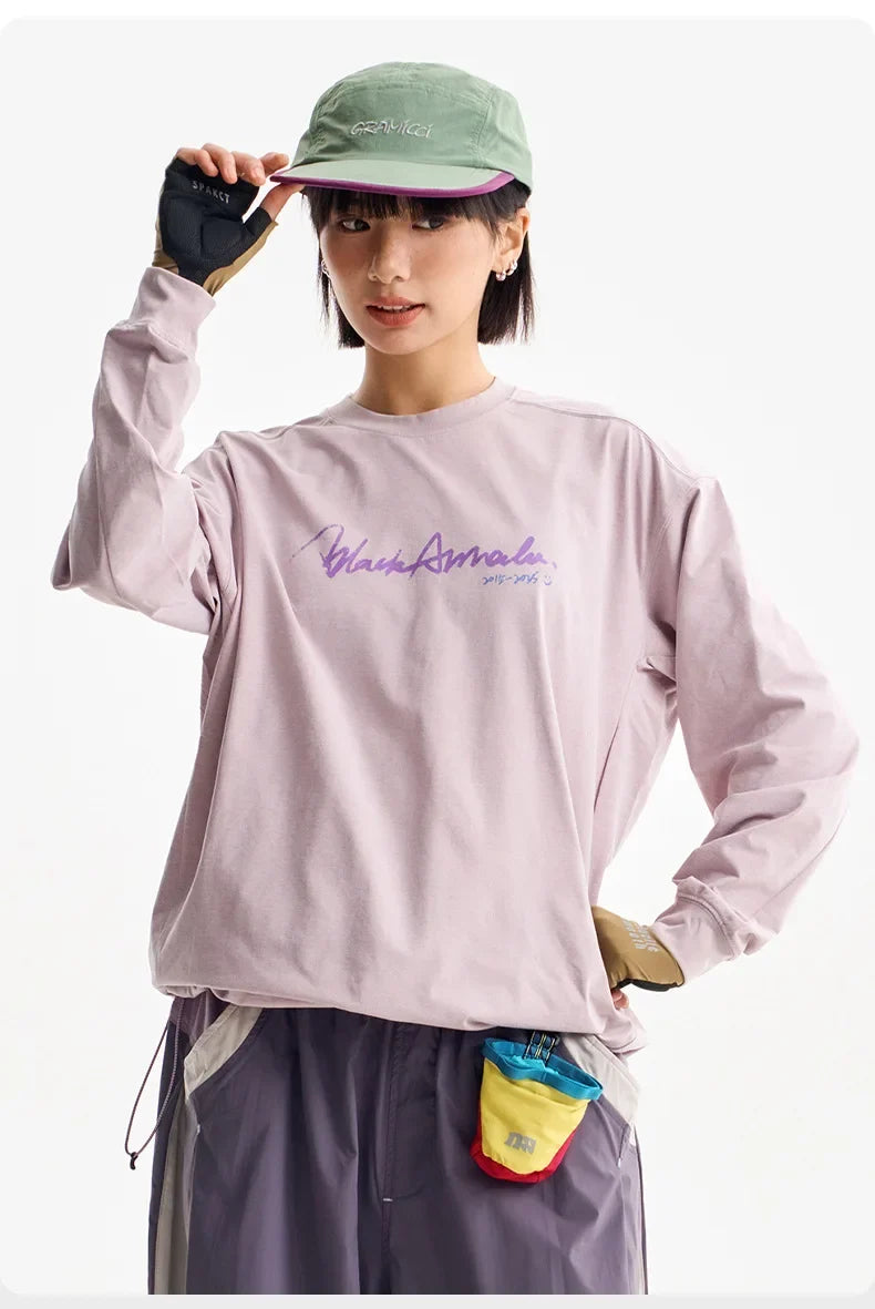 Unisex Athletic Long Sleeve Tee - Quick Dry Breathable Shirt for Outdoor Leisure & Urban Adventure Loose Men's Top