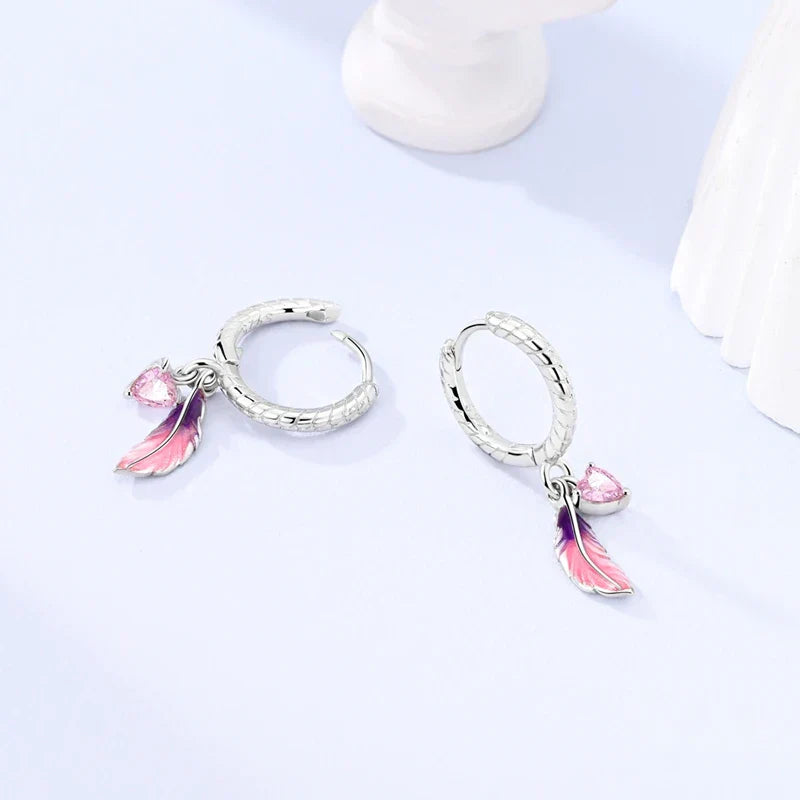 Earrings For Womens 925 Silver Color Pink Rainbow Horse Bear Bee Double Hoop Earrings Fine Engagement Anniversary Jewelry Gifts