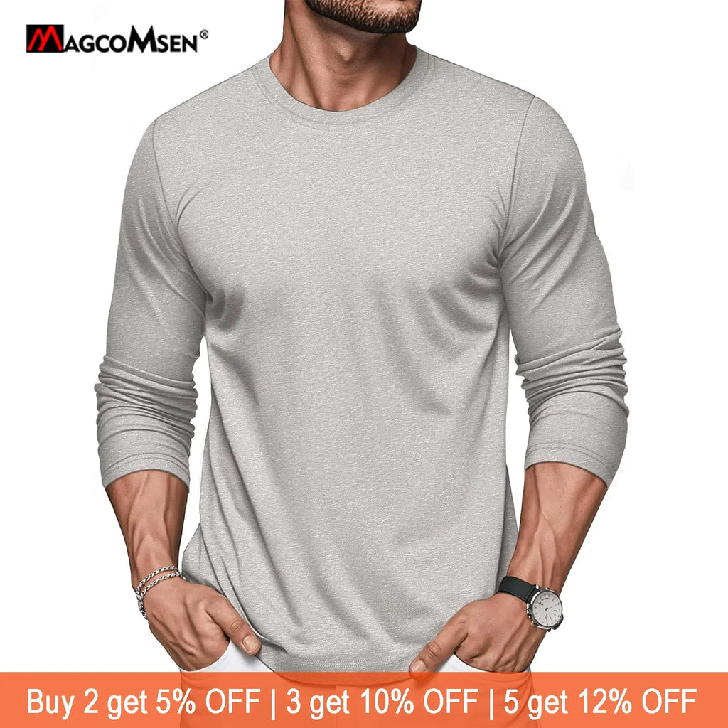 Men's Long Sleeve T-Shirt Cotton Crew Neck T-Shirt Casual Light Work Spring and Autumn Tops