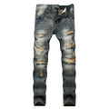 Cross-Border Men's Wear Ripped Straight-Leg Slim Fit Smooths Your Silhouette No Stretch Jeans Light-Colored Denim Trousers Amazo
