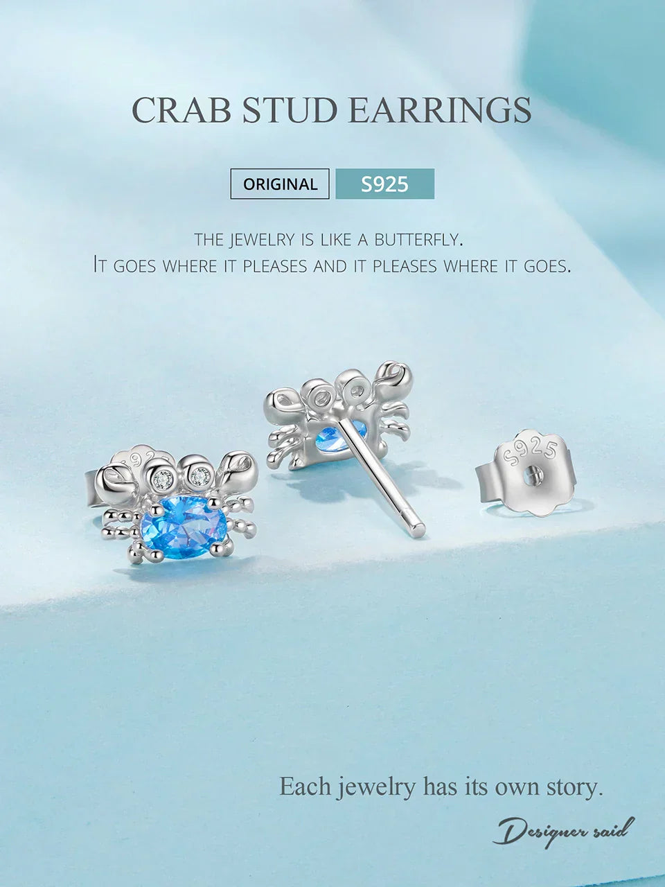 925 Sterling Silver Animals Cute Paws Rainbow Stud Earrings For Women Heart Oval Flower Zircon Crab Ear Studs Jewelry Gift