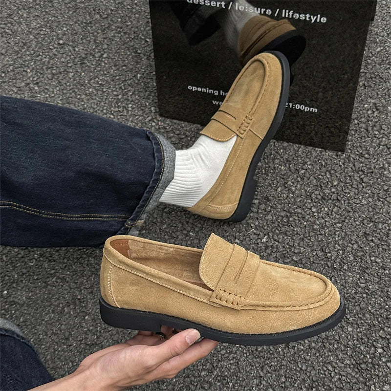 Handmade Mens Leather Loafers Non Slip Slip on Walking Flats Breathable Outdoor Casual Shoes for Man Work Office Driving Shoes