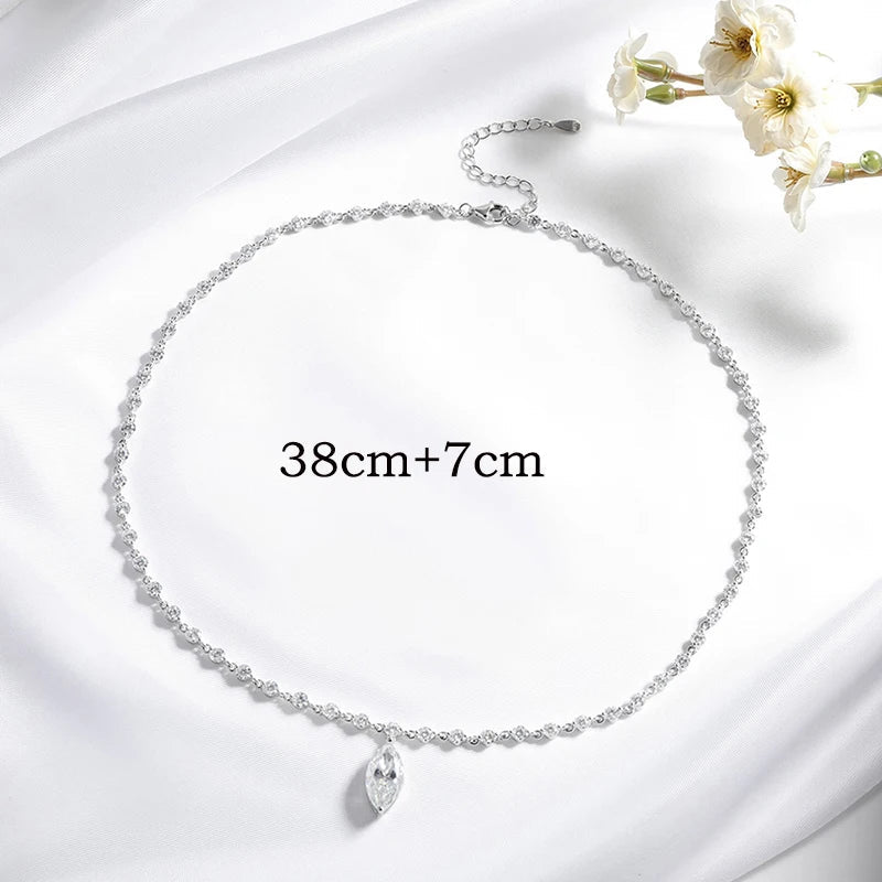 18k Plated Marquise Cut Moissanite Tennis Necklace for Women Choker Lab Diamond D Color Chain 925 Sterling Silver Jewelry
