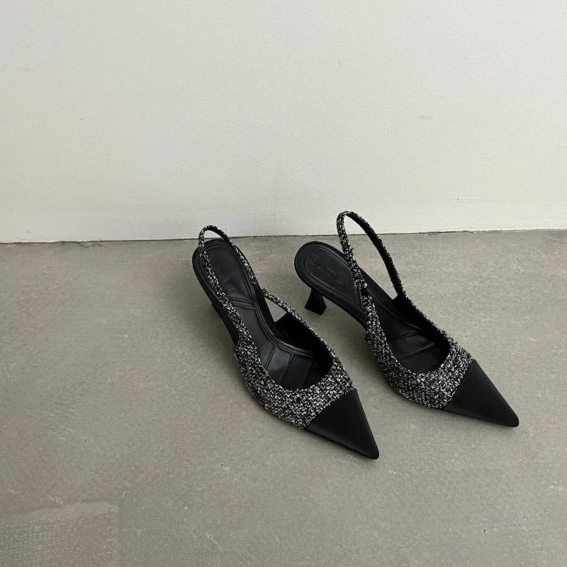 New style pointed-toe fashionable high-heeled shoes for women with thin heels open-back, shallow-cut and suitable foroutdoorwear