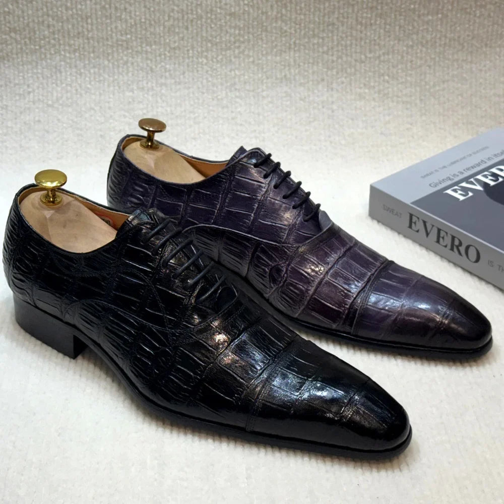 Men's Genuine Leather Oxford Dress Shoes Classic Wingtip Lace-Up Formal Shoes for Wedding Party Business Office