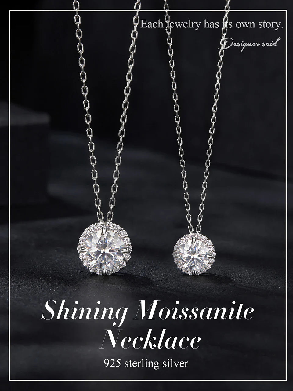 925 Sterling Silver Round Halo Moissanite Necklace, White Gold Plated Classic Elegant Necklace Engagement Jewellry Gift
