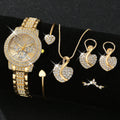 Ladies Watch 6pcs/Set Women's Fashion Heart Necklace Earings Bracelet Rings Jewelry Set Shaped Rhinestone Quartz Watch Set Watch