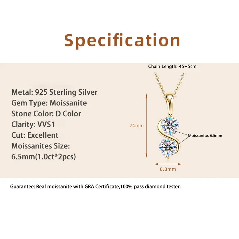 GRA Certified Moissanite Twisted Bowknot Pendant Necklaces for Women S925 Sterling Silver Jewelry Chains Wedding Gifs
