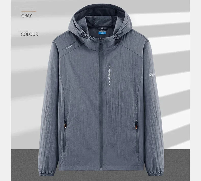 Men's UPF 50+ UV Protection Windbreaker Quick Dry Jacket Outdoor Sun-Protective Thin Hiking Fishing Cycling Hooded Sport Light