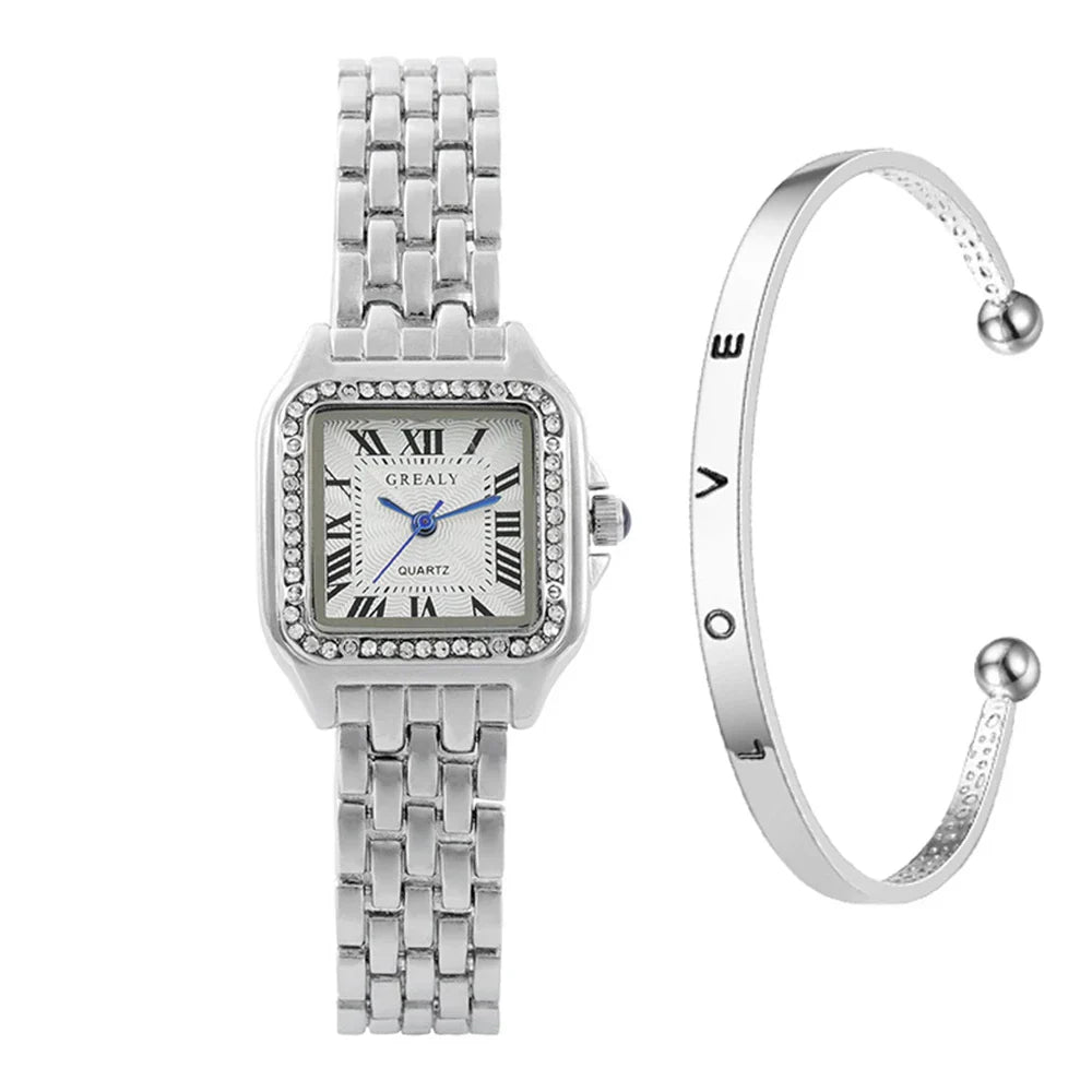 2025 Luxury Women's Fashion Square Watches Gold Alloy Strap Ladies Quartz Wristwatches Qualities Female Roman Scale Clock