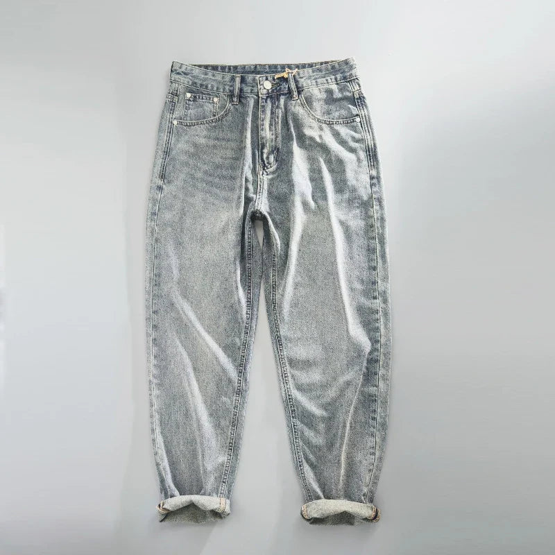 Summer Spring New Cotton Vintage Casual Jeans for Men Clothing Washed Soft Loose Straight Man Pants Baggy Jeans KK1056