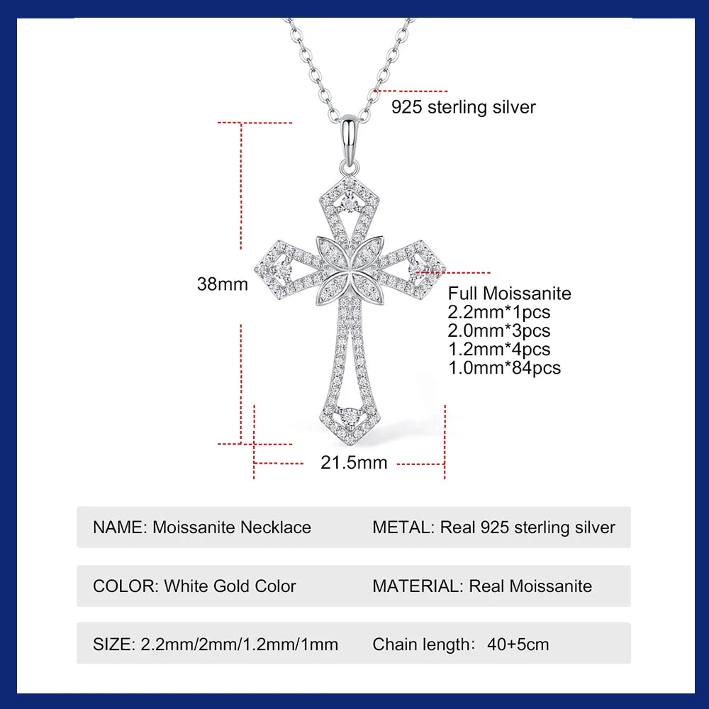 New 2.5mm Moissanite Cross Pendant Necklace for Women Original s925 Sliver Collar Neckalces Trend Goth Party Wedding Jewelry