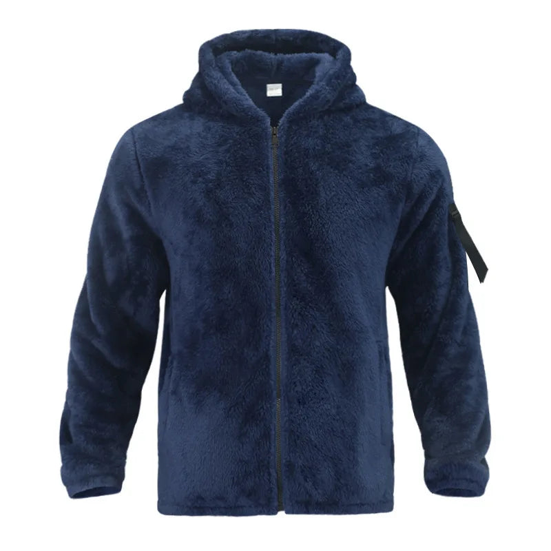 Men's Autumn and Winter Double-Sided Fleece Warm Jacket  Loose Hooded Casual Jacket