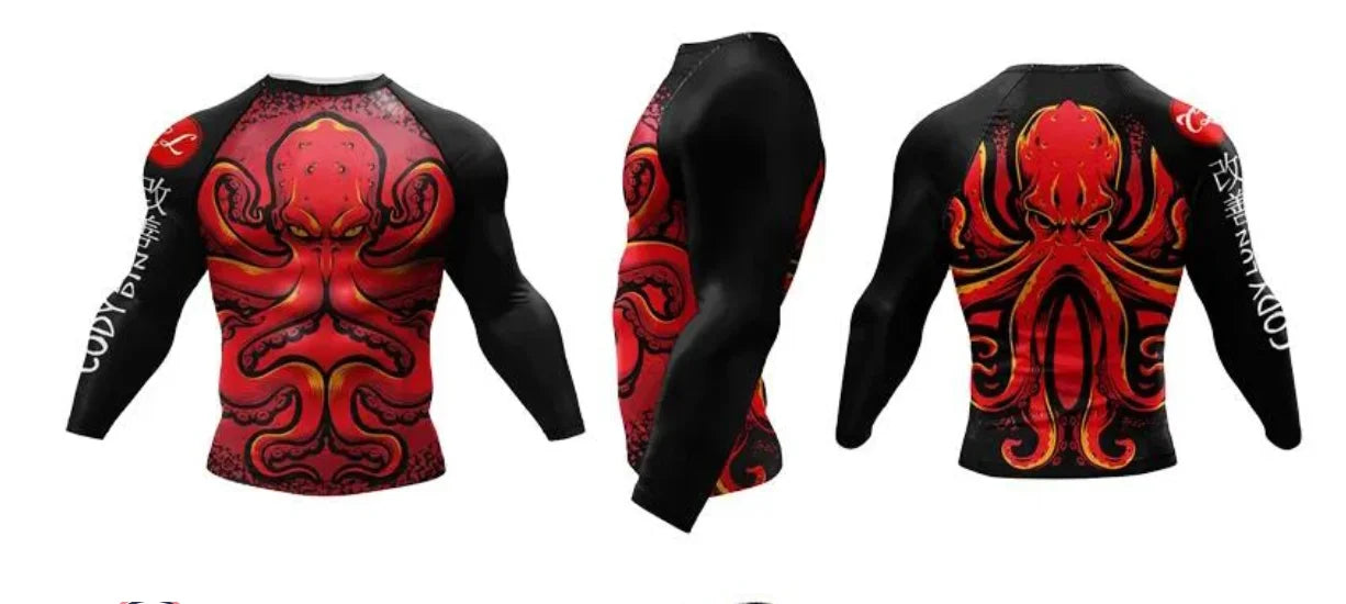 Men Grappling Wear Jiu Jitsu Gi Rashguard BJJ Boxing T-shirts UPF 50+ Male Athletic Running Blouses Compression Gym Tees