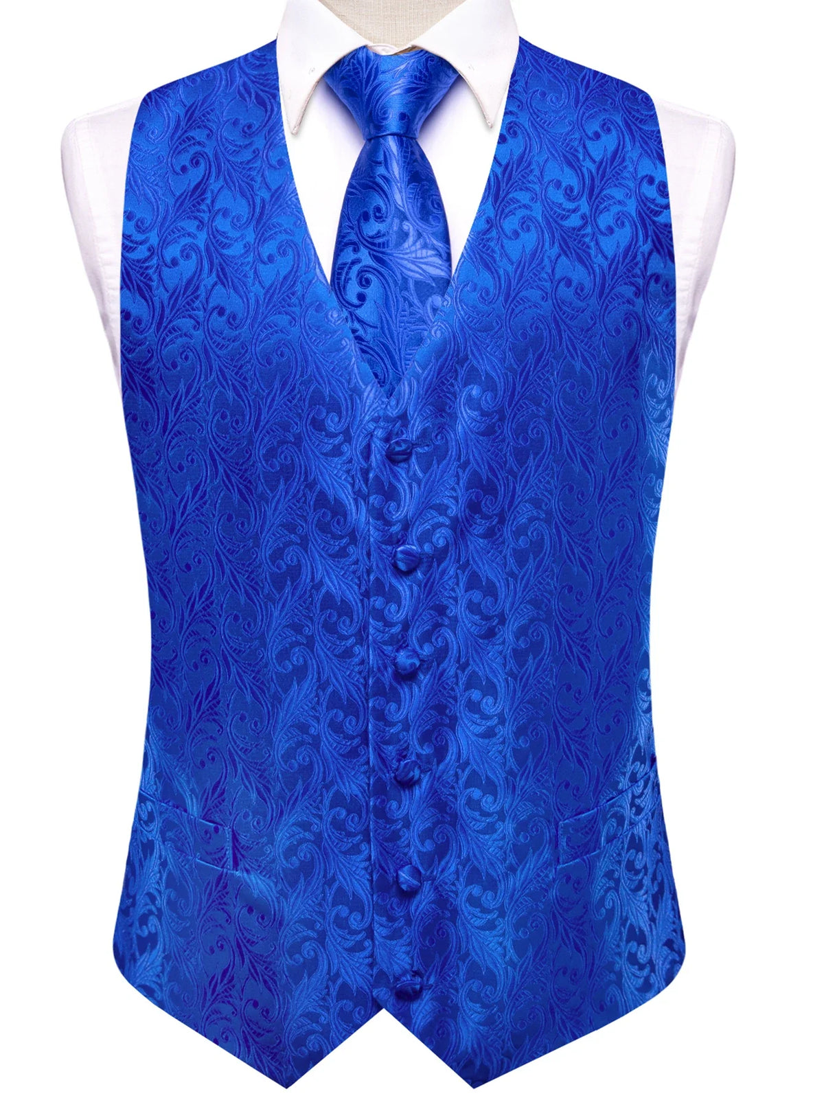 Men's Classic Floral Vest & Tie Hanky Cufflinks Set – Waistcoat for Weddings Events Party Gift