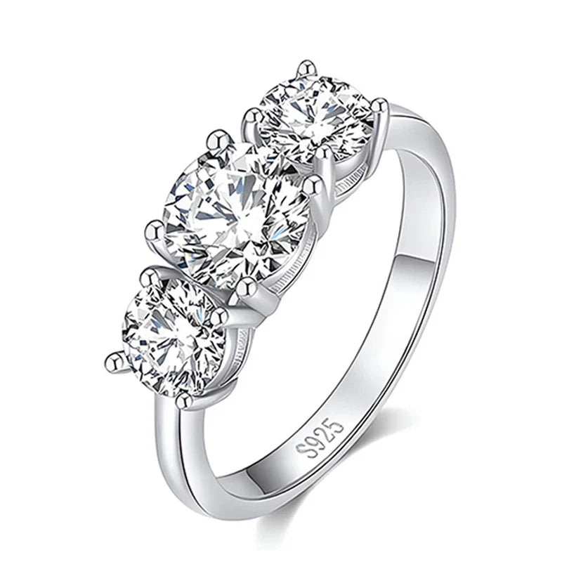 4CT Moissanite Engagement Ring for Women 3-stone S925 Sterling Silver with Gold Plated Wedding Band Promise Diamond Rings