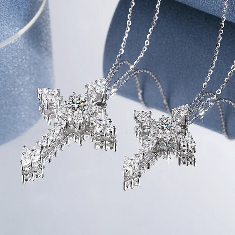 Real 1 Carat Moissanite Cross Pendant Necklace For Women 100% 925 Sterling Silver D Color Diamond Necklaces Fine Jewelry