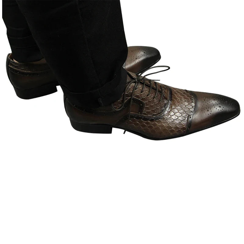 Men's Leather Shoes Engraving Printing Banquet Wedding Shoes Fashion High Quality Oxford Business Office Shoes Chocolate Black