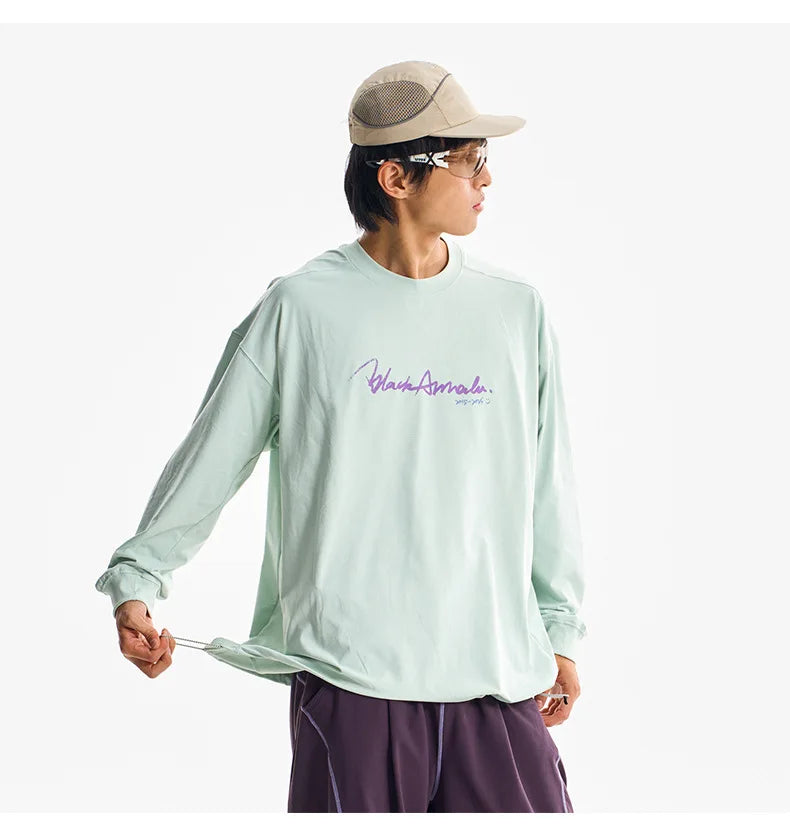 Unisex Athletic Long Sleeve Tee - Quick Dry Breathable Shirt for Outdoor Leisure & Urban Adventure Loose Men's Top