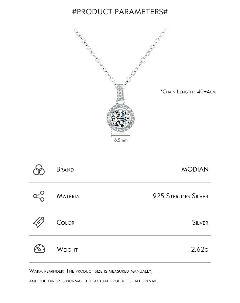 925 Sterling Silver Charm Round 1CT 5A Zirconia Pendant Necklace Classic Platinum Plated Jewelry For Women Wedding Gifts
