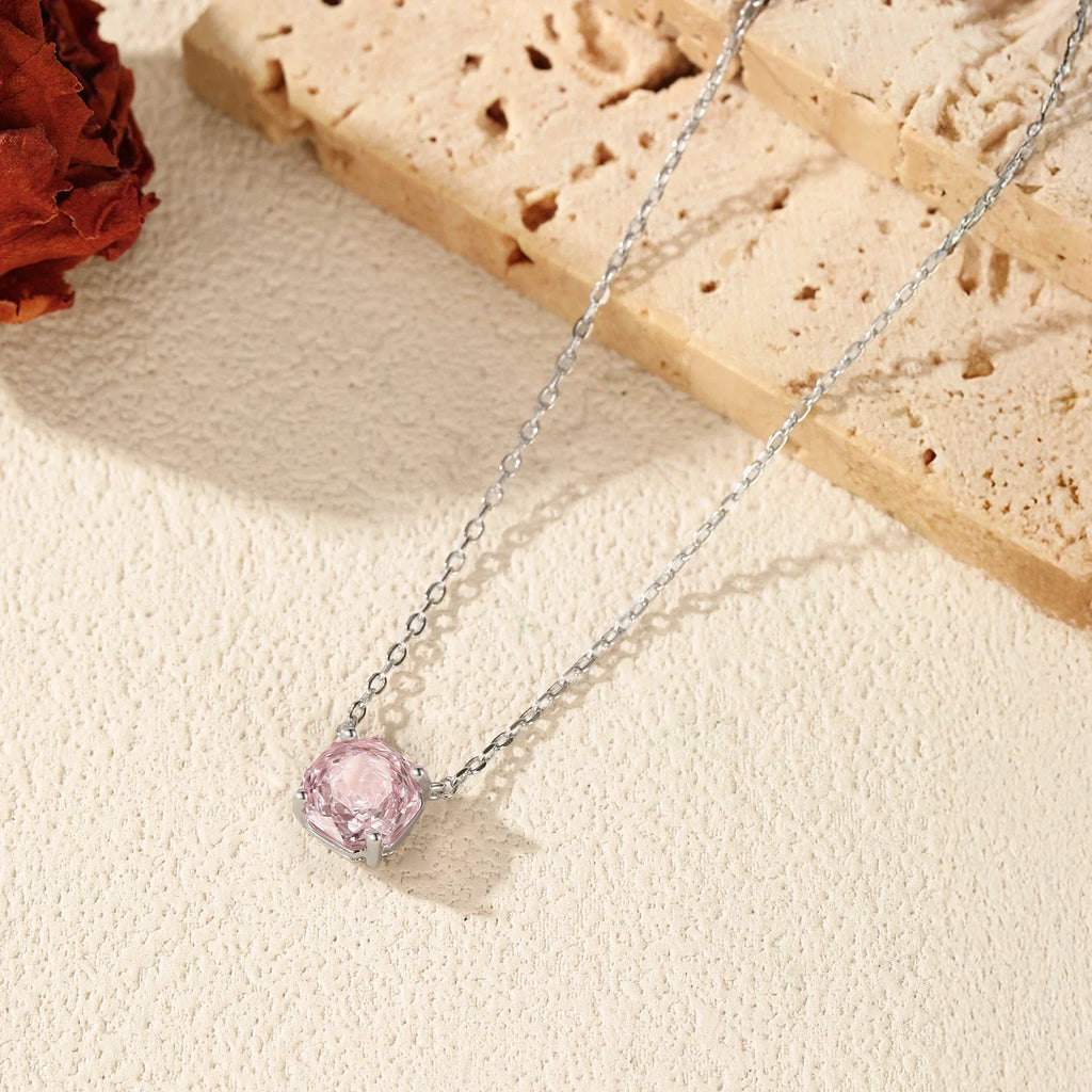 Rose Cut Pink CZ Pendant Necklace 925 Sterling Silver Sweet Delicate Light Pink Necklace For Women Party Fine Jewelry