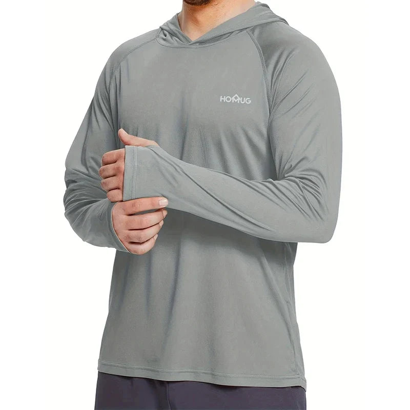 Mens UPF50+ Performance T-Shirt Hoodie Long Sleeve Casual Sun Protection T-Shirt Running Quick Dry Hoodie Sunscreen Fishing Wear