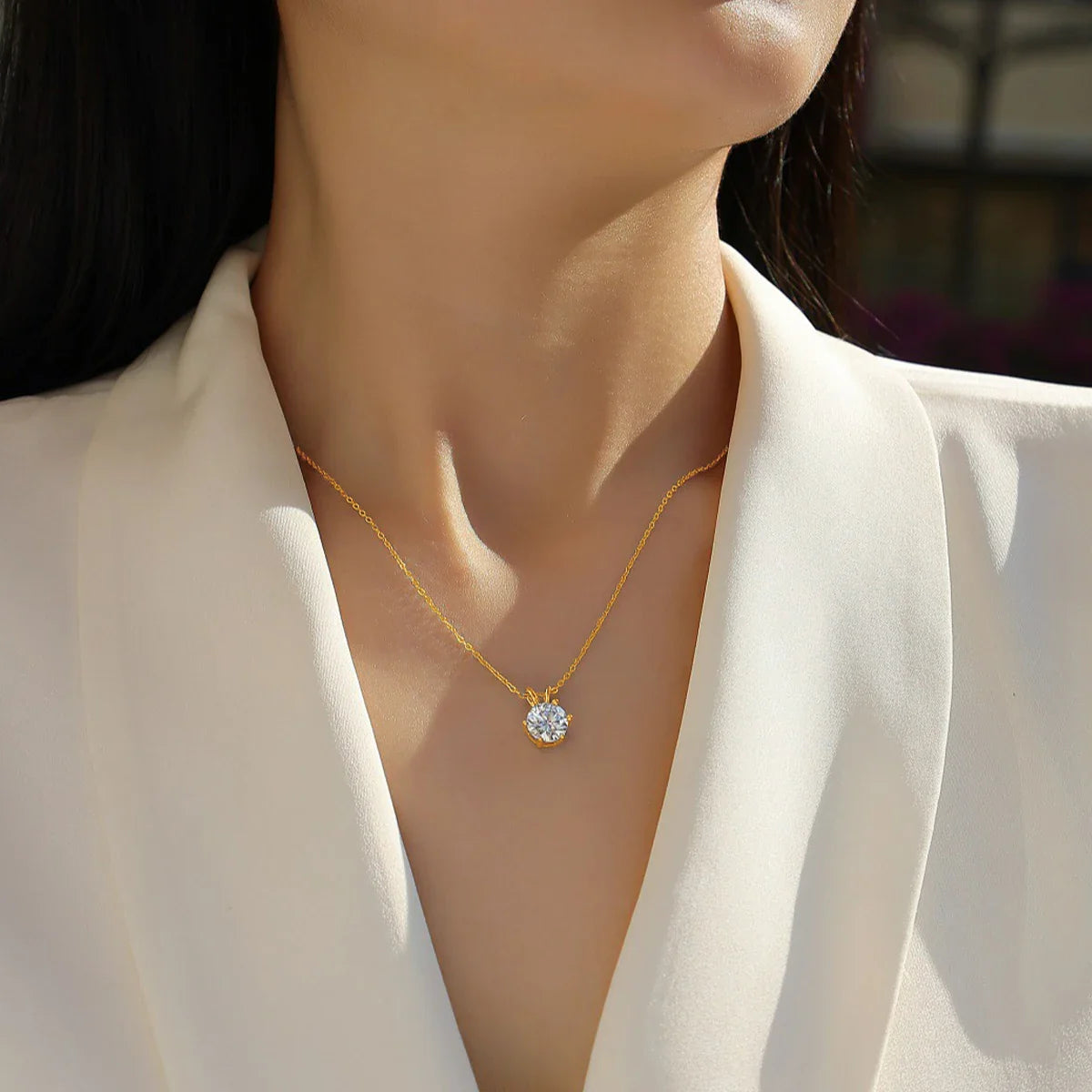 100% Real Gold 14K Moissanite Earrings Pendant Necklace Ear Stud For Wedding Engagement Valentine's Day Jewelry Set Gift