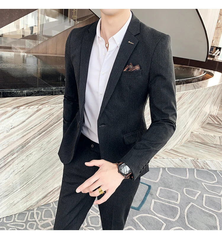 S-7XL Jacket + Pants / Luxurious High -end Brand Solid Color Men's Casual Business Slim Suit Two -piece Suit Groom Wedding Suit