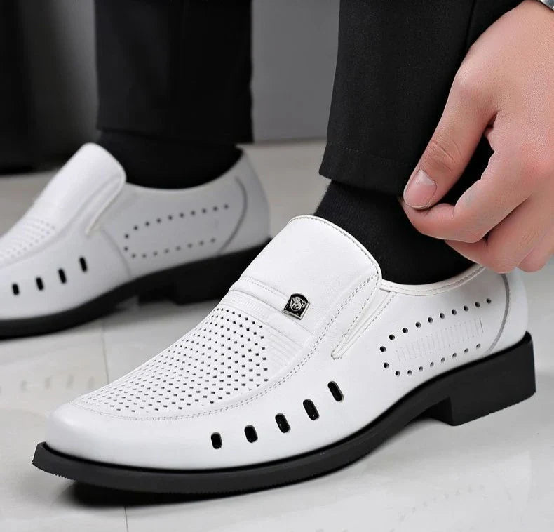 Hollow Breathable in Summer Round Toe Dress Shoes Man Soft Leather Casual Footwear 2025 Style Gentleman New Social Shoe for Men