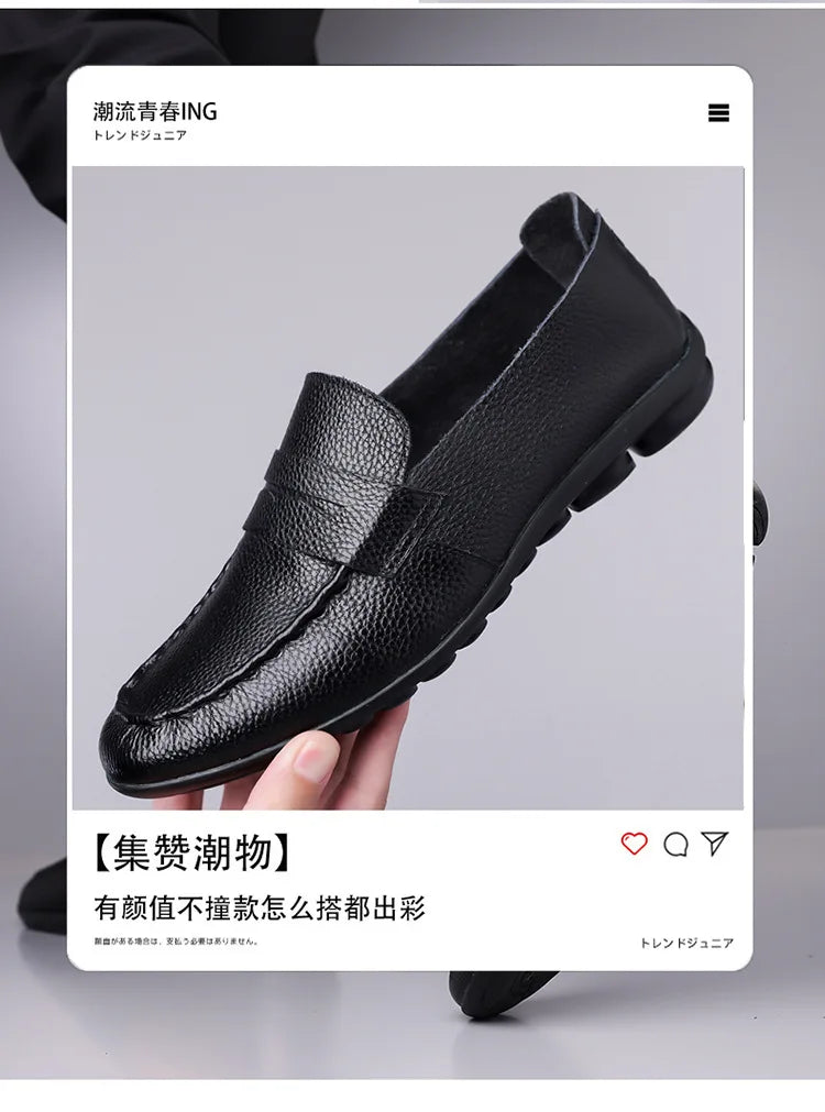2026 Spring Autumn New Loafers Male Solid Color Fashion Casual Leather Shoes Male Soft Sole Light Driving Shoes Man