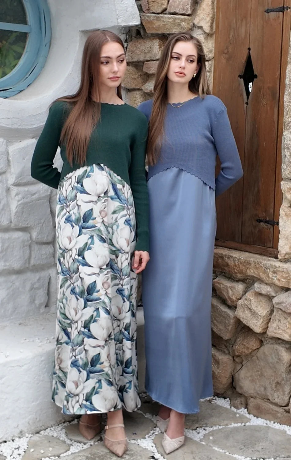 SS26 Luxe elegance slip satin dress + knitted top woman clothing set adjustable maxi floor length