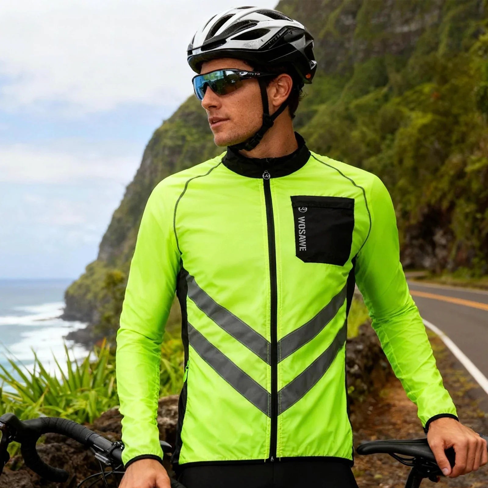 Reflective Cycling Windbreaker Men MTB Bike Jacket Moto Coat Windproof Camping Fishing Cycling Clothes Multi-use Jersey