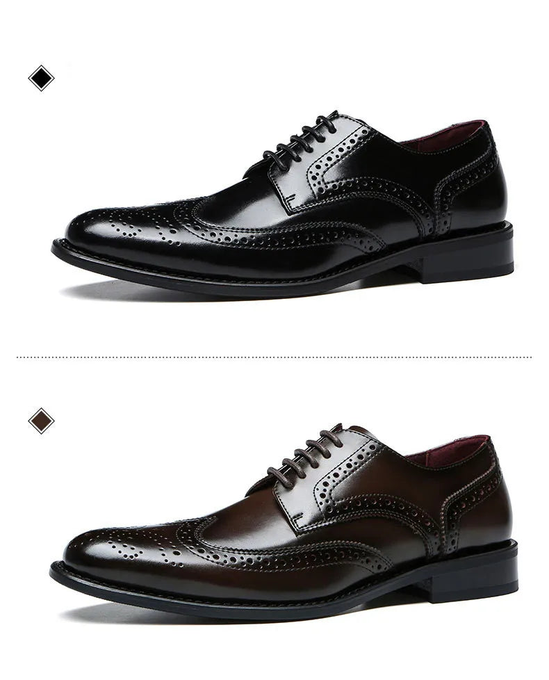 Top Quality Hard Cow Leather Pattern Men Formal Wedding Dress Shoes Pointed Toe Gentleman Men Brogues Oxfords New Spring