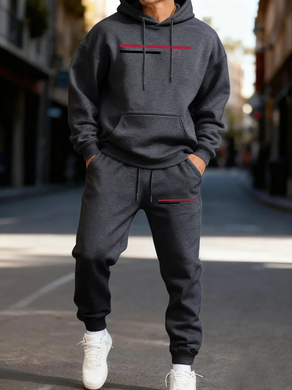 Usa Simple Line Printed Man'S Hoodie Set Fashion Pocket Two Pices Sets Fleece Autumn Clothing Casual Winter Sporty Streetwear