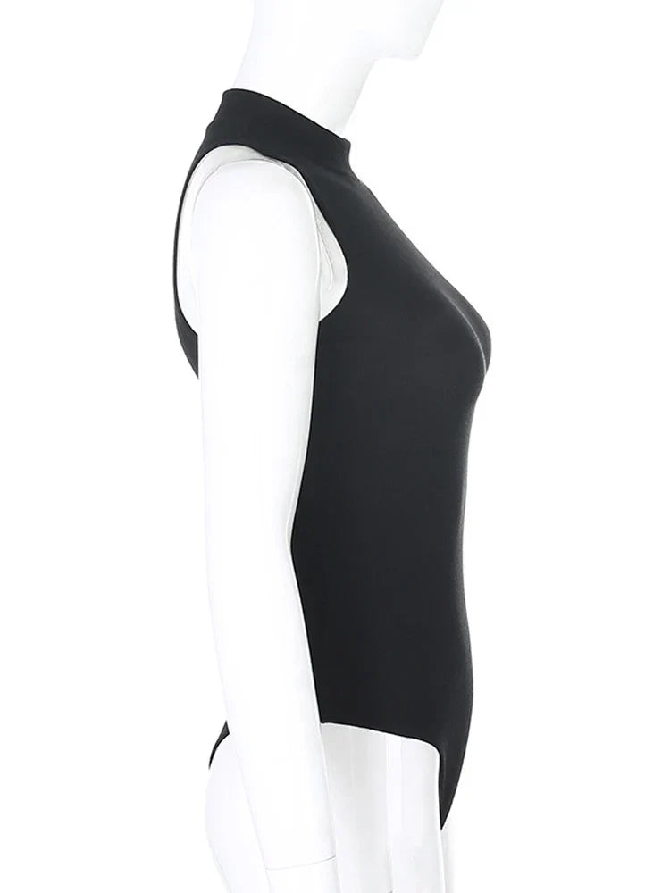 Harajuku Solid Jumpsuit Women Sleeveless Bodycon Sexy Black Body Tops Fashion Streetwear Vintage Y2k Gothic Bodysuits Clothing