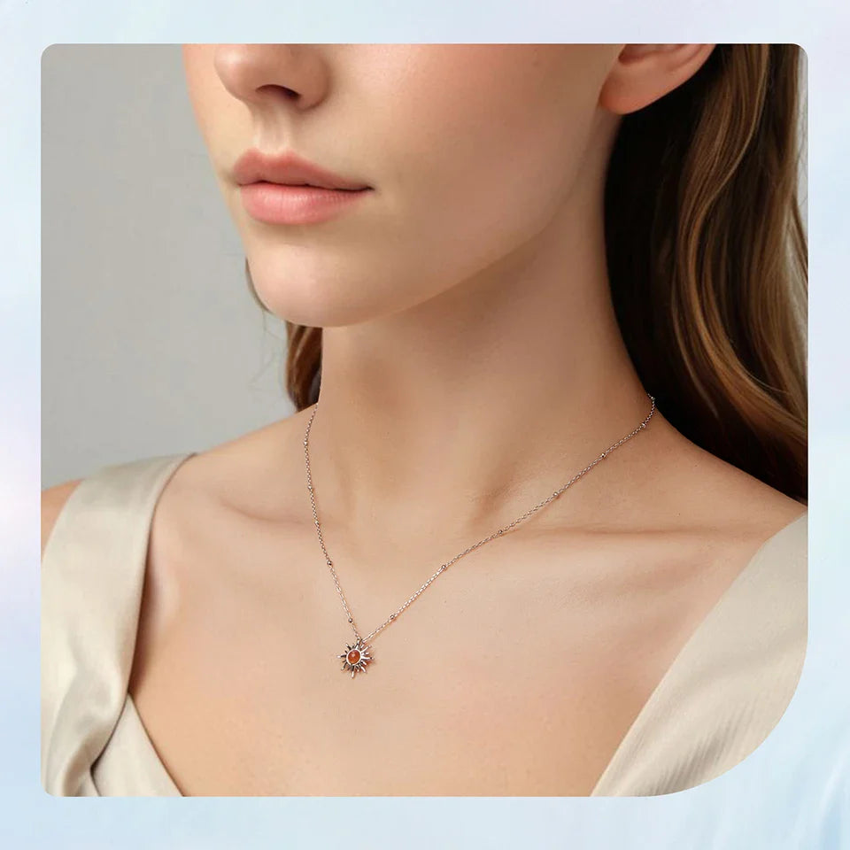 925 Sterling Silver Golden Sun Necklace Natural Sunstone Gem Pendant Necklace Beads Link Chain Women Mother Lucky Gift