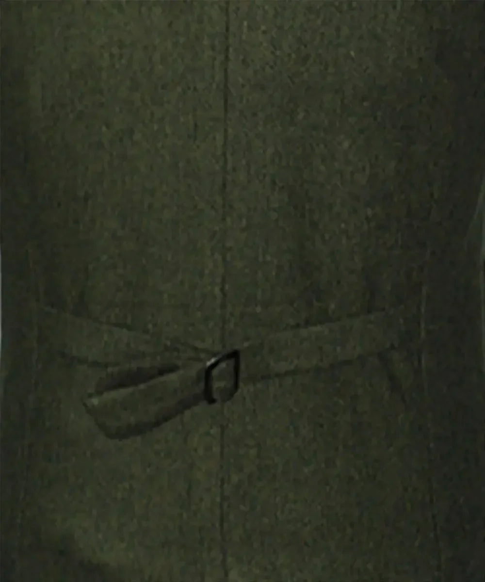 Men Vest Dark Green Herringbone Single Button V Neck With Pocket Waistcoat For Wedding Banquet Business Casual Work Men Suit