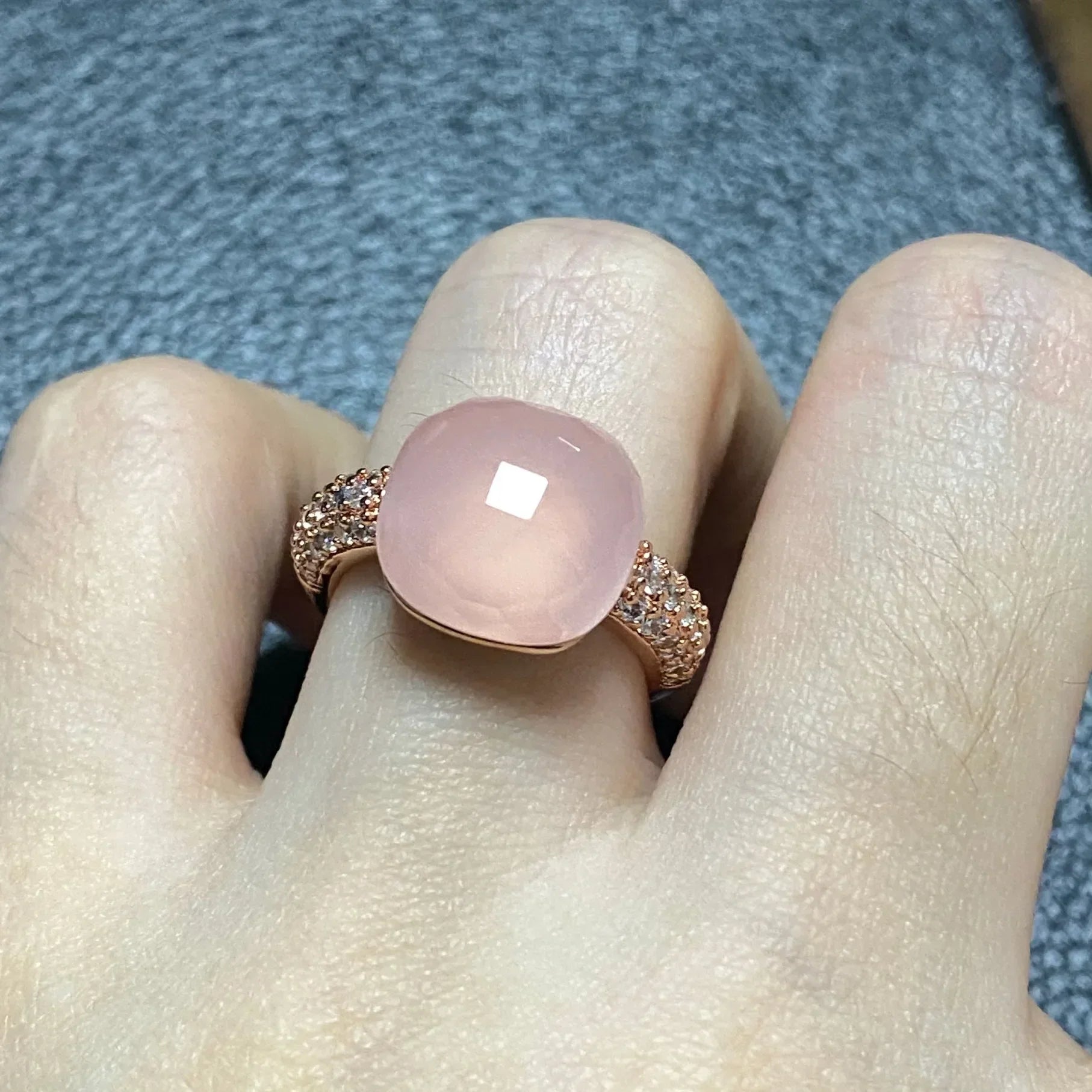 Original Design Pink Crystal Zircon Ring Candy Style Flat Ring for Women Wedding Party Fashion Jewelry Gift