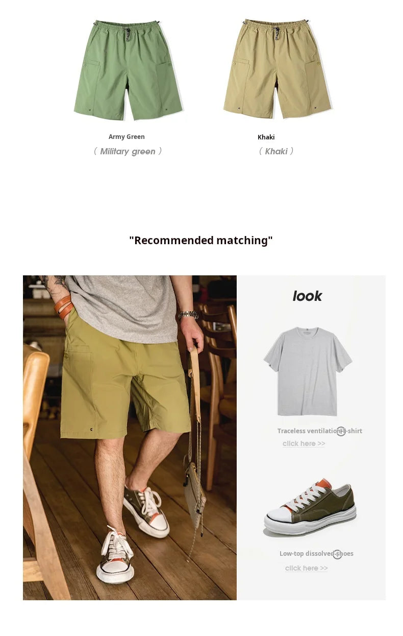 Casual Washed Cargo Shorts Men's Summer Lightweight Straight Leg Drawstring Pockets Shorts Breathable Outdoor Bottoms