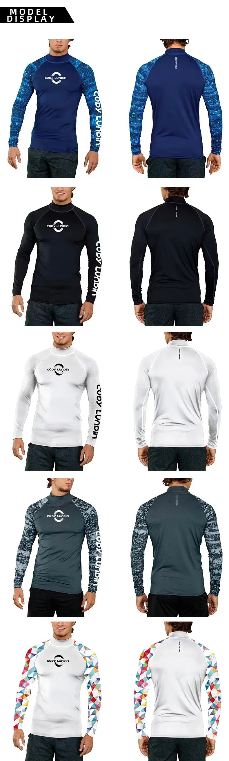 Surfing Swimming Diving T-Shirts Tight Long Sleeve Rash Guard Swimwear Men's UV Protection Surf Clothing Beach Floatsuit Tops