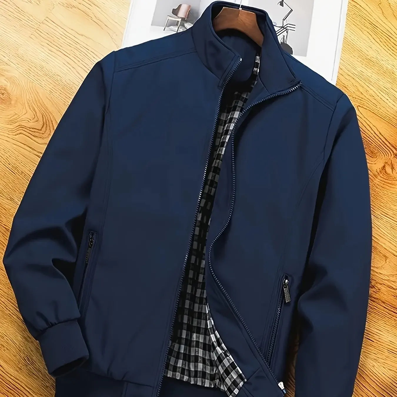 Men's Plus-Size Jacket, Casual Plus-Size Coat, Thin Spring and Autumn Jacket with Stand Collar Design, Suitable for Sports, Walking, Office, Shopping, Business Casual Men's Plus-Size Jacket