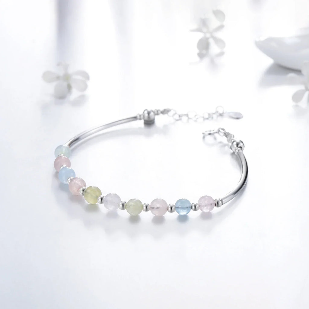 925 Sterling Silver Colorful Beads Crystal Charms Bracelet Fashion New Luxury Bangle Chain For Women Party Jewelry