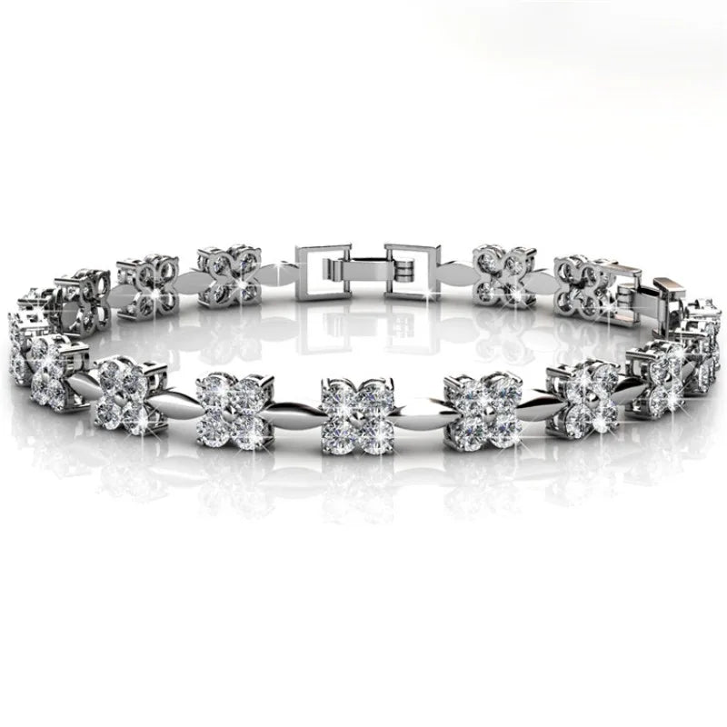 Flower Bracele Embellished with Premium Swarovski Crystals T Quality Brass with 18K Rose Gold Plated Wedding Bridal Gift